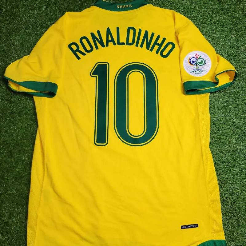 Football Jersey With Gif Reactions-Ronaldinho Brazil 2006 World Cup Home Soccer Jersey Shirt M SKU# 103889