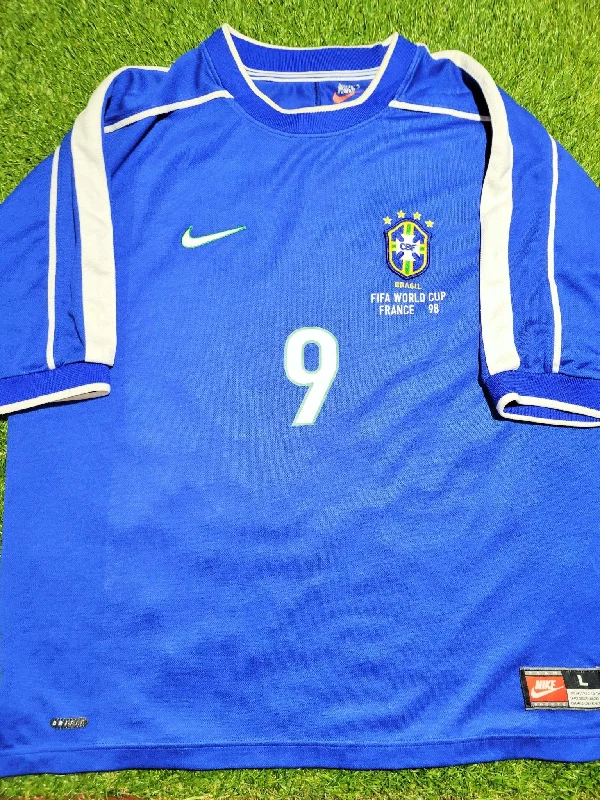 Football Jersey With Twitter Hype-Ronaldo Brazil 1998 WORLD CUP Away Soccer Jersey Shirt L