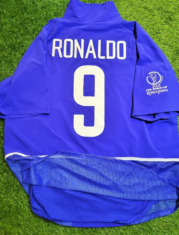 Football Jersey With Couple Sets-Ronaldo Brazil 2002 WORLD CUP PLAYER ISSUE Away Jersey Shirt Camiseta XL SKU# S20901TIC 182263