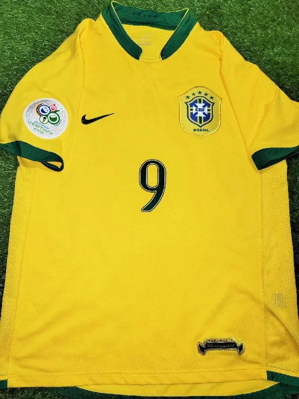 Football Jersey With Gritty Look-Ronaldo Brazil 2006 World Cup Home Soccer Jersey Shirt M SKU# S6AOM 103889