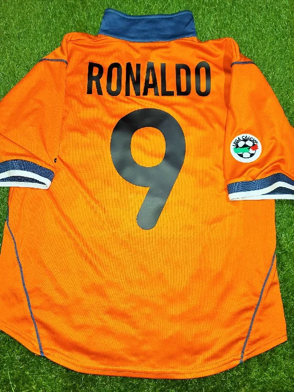 Football Jersey With Rivalry Prints-Ronaldo Inter Milan 2000 2001 Third Orange Jersey Shirt Maglia M