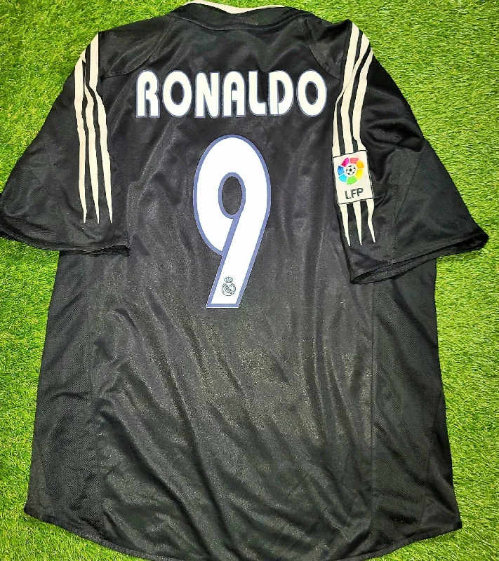 Football Jersey For Super Bowl Winners-Ronaldo Real Madrid Black Away 2004 2005 Jersey Camiseta Shirt XL SKU# 367826