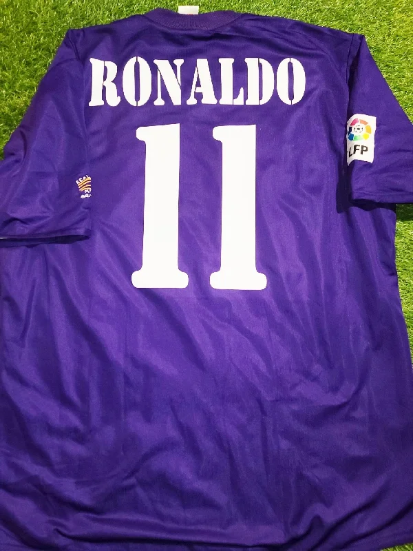 Football Jersey With Faded Look-Ronaldo Real Madrid CENTENARY DEBUT SEASON 2002 2003 Third Purple Reversible Jersey Shirt L SKU# 156649 ASR001/05