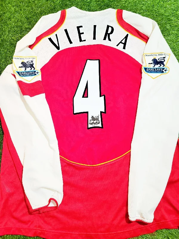 Football Jersey With Cheerleader Vibes-Vieira Arsenal 2004 2005 Nike Home Long Sleeve Jersey Shirt L