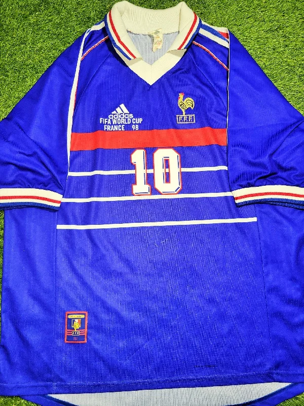 Football Jersey For Small Towns-Zidane France 1998 WORLD CUP FINAL Home Soccer Jersey Shirt XL