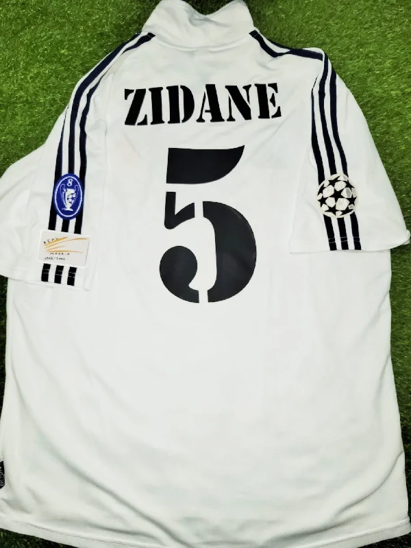 Football Jersey With Embroidered Logos-Zidane Real Madrid Centenary 2001 2002 UEFA Soccer Jersey Shirt L SKU# 134748 ASR001